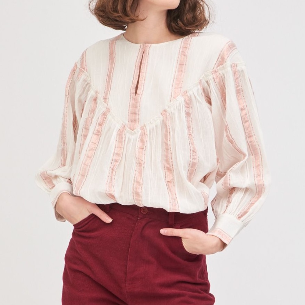 Antik Batik Julia Blouse Cotton White Metallic